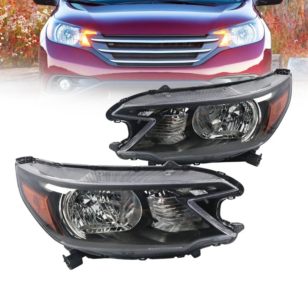 Pair of Headlamp Assemblies for Honda CR-V (2012-2014) Halogen Black