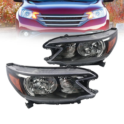 Pair of Headlamp Assemblies for Honda CR-V (2012-2014) Halogen Black