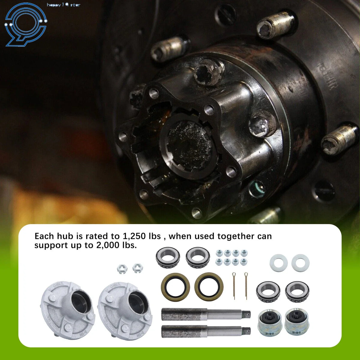 Idler Trailer Axle Kits Set of 2 4 on 4" Bolt 1" Hub Round BT8 Spindle