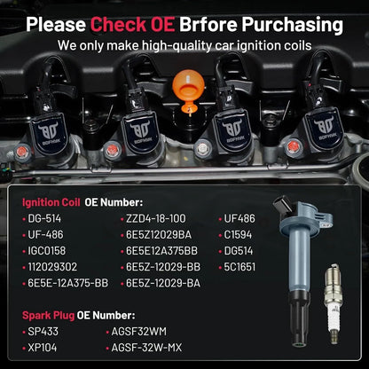 6PC Spark Plug and Ignition Coil for 2006 Lincoln Zephyr UF486