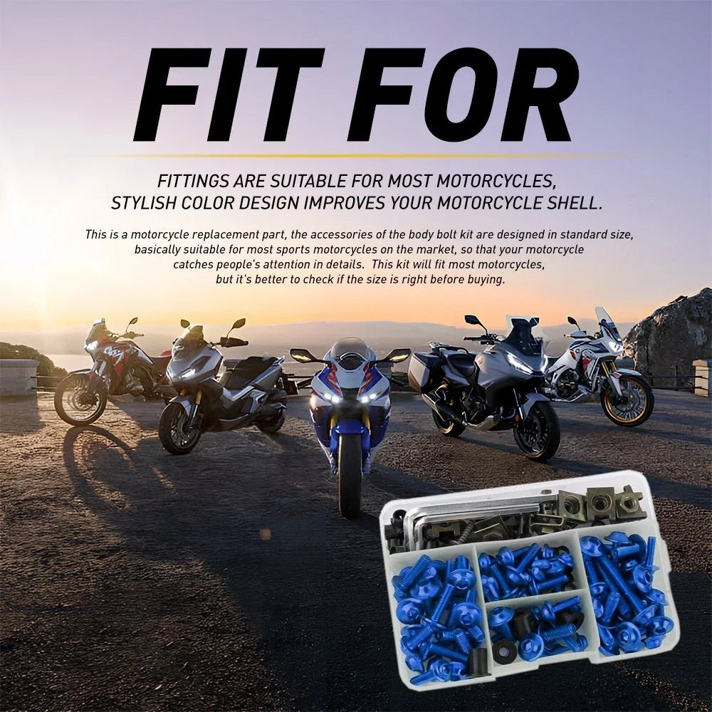 177PCS Blue Fairing Bolt Kit for Universal Applications