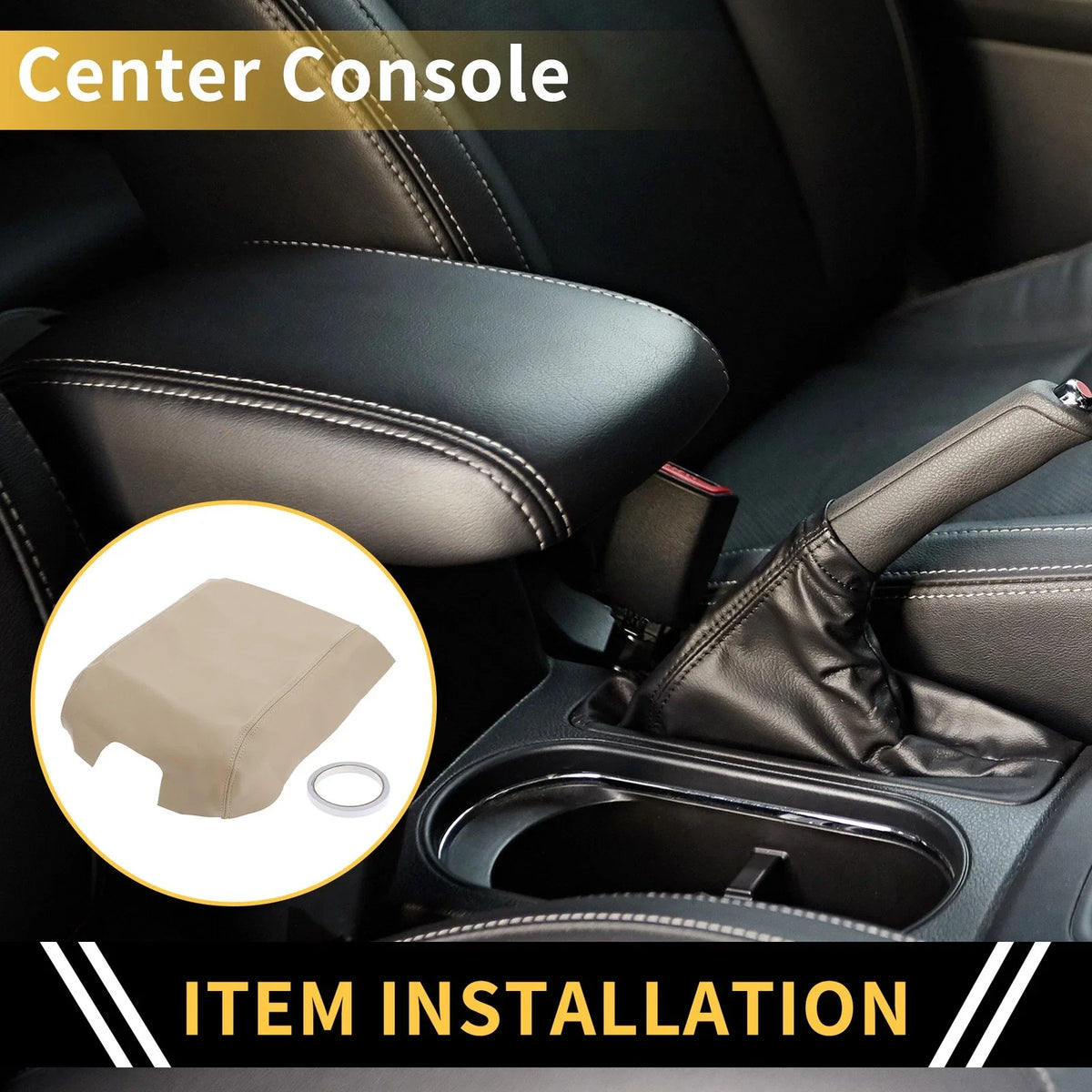 Console Lid Armrest Cover for Ford F-150 (2015–2020) Microfiber Leather Beige