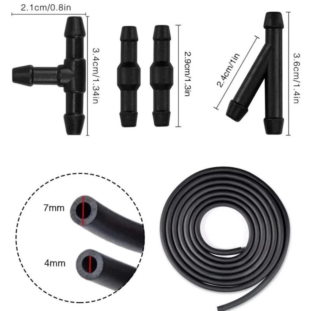2M Windshield Washer Hose & 4 Windshield Wiper Hose Connectors for Universal