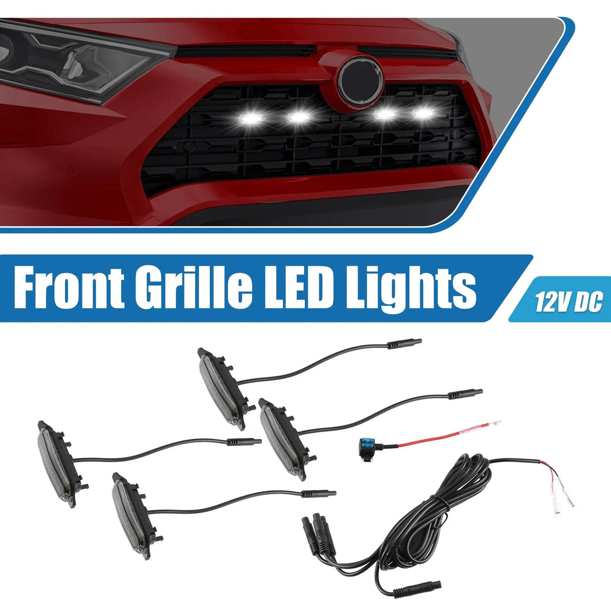 Front Grille LED Lights Set for Toyota RAV4 (2019–2022) White LED Black