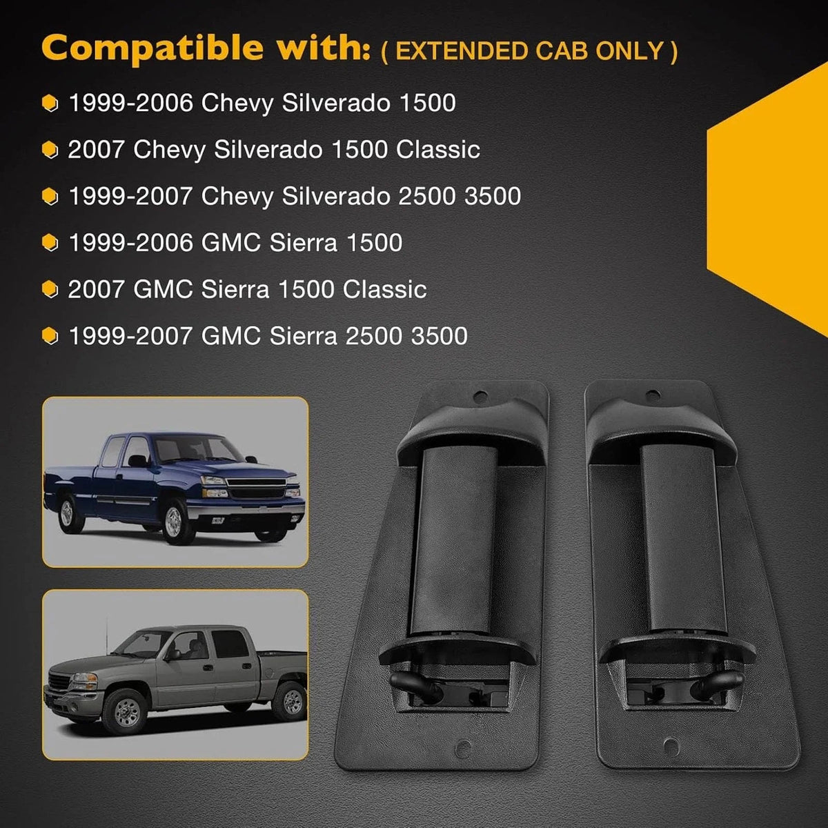 Set of 2 Rear Left + Right Door Handles for 1999-2007 Chevy Silverado GMC Sierra