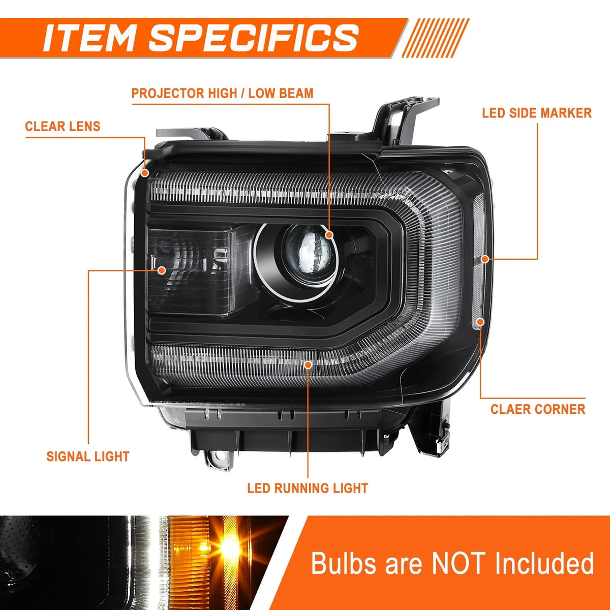 HID Projector Headlight for GMC Sierra 1500 Limited (2016–2019)