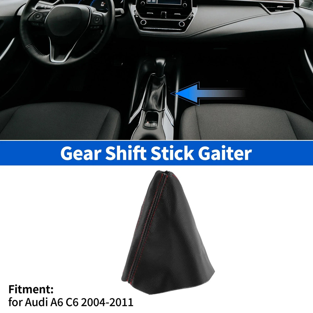 Gear Shift Stick Gaiter for Audi A6 C6 (2004–2011) Red Artificial Leather