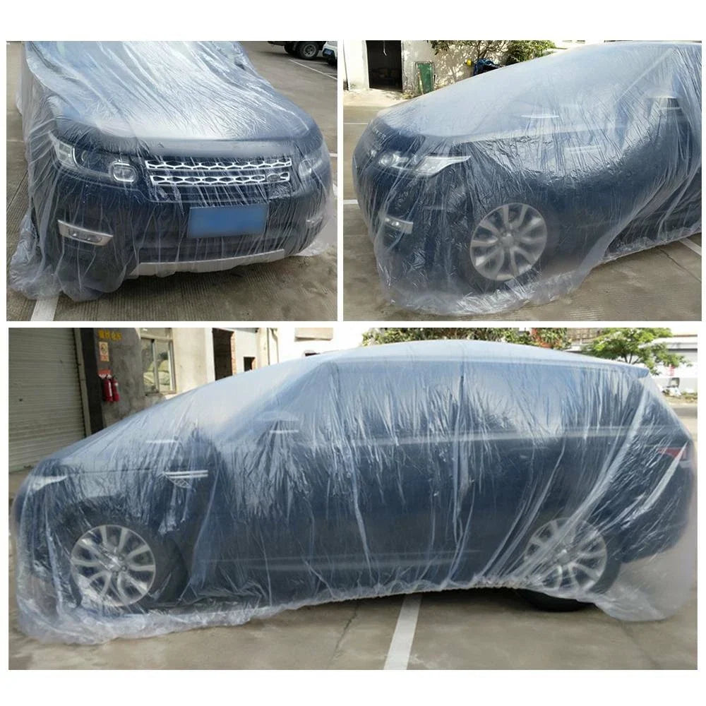 50-Pack Clear Plastic Disposable Car Covers for Universal Fit