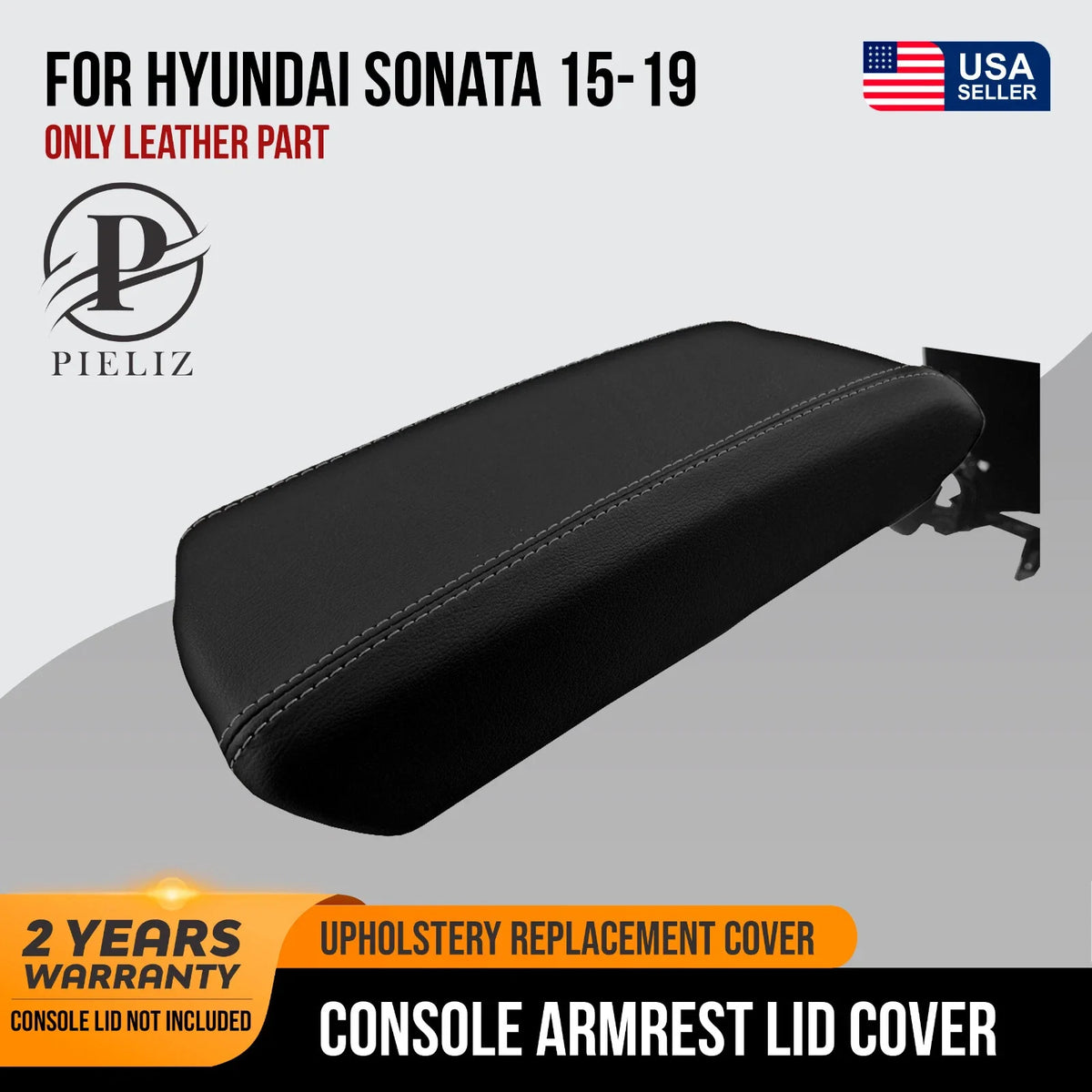 Console Lid Pull Over Cover for Hyundai Sonata (2015–2019) Gray Stitch