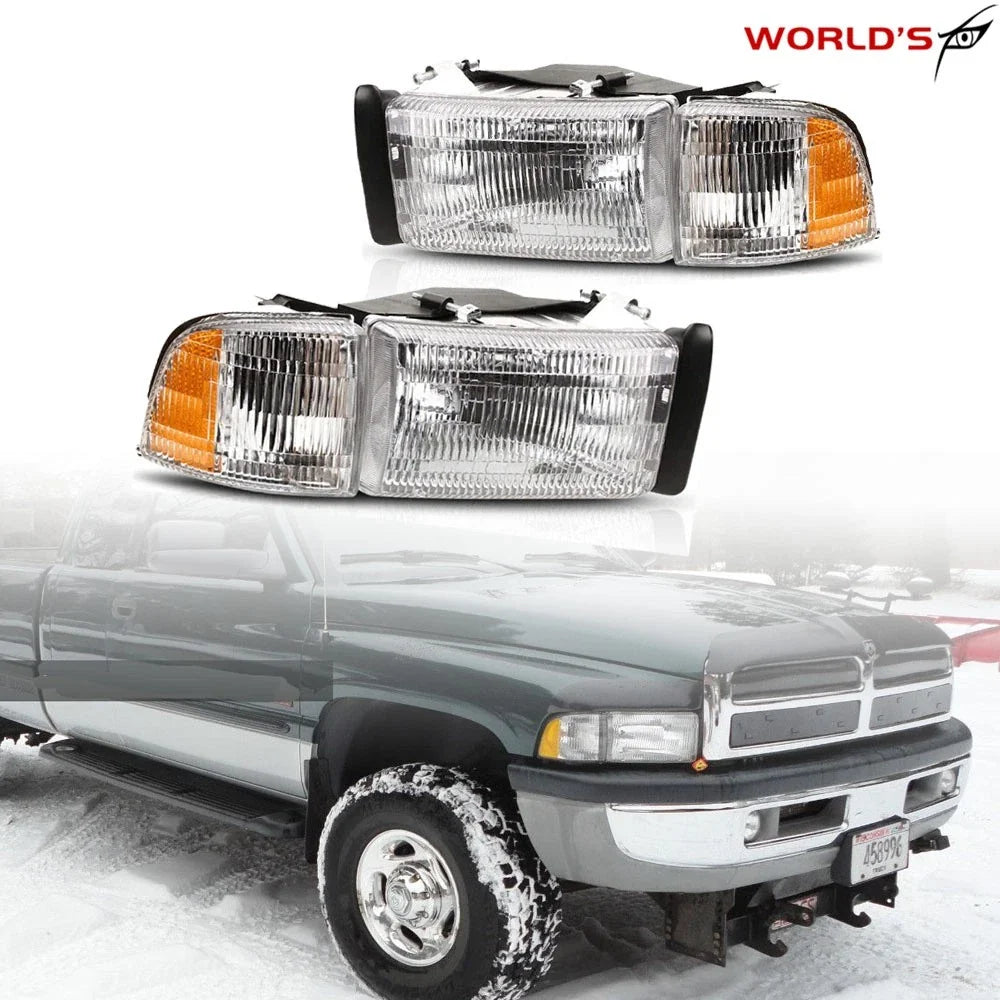 Headlight Set for Dodge Ram (1994–2002) Crystal Fresnel Lens Chrome