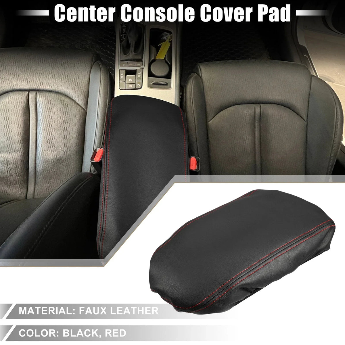 Center Console Seat Armrest Cover for Kia Optima (2016–2020) Black Red Stitches