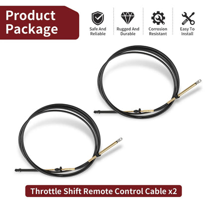 14' Throttle Control Cable - 2X Snap-In for Johnson Evinrude