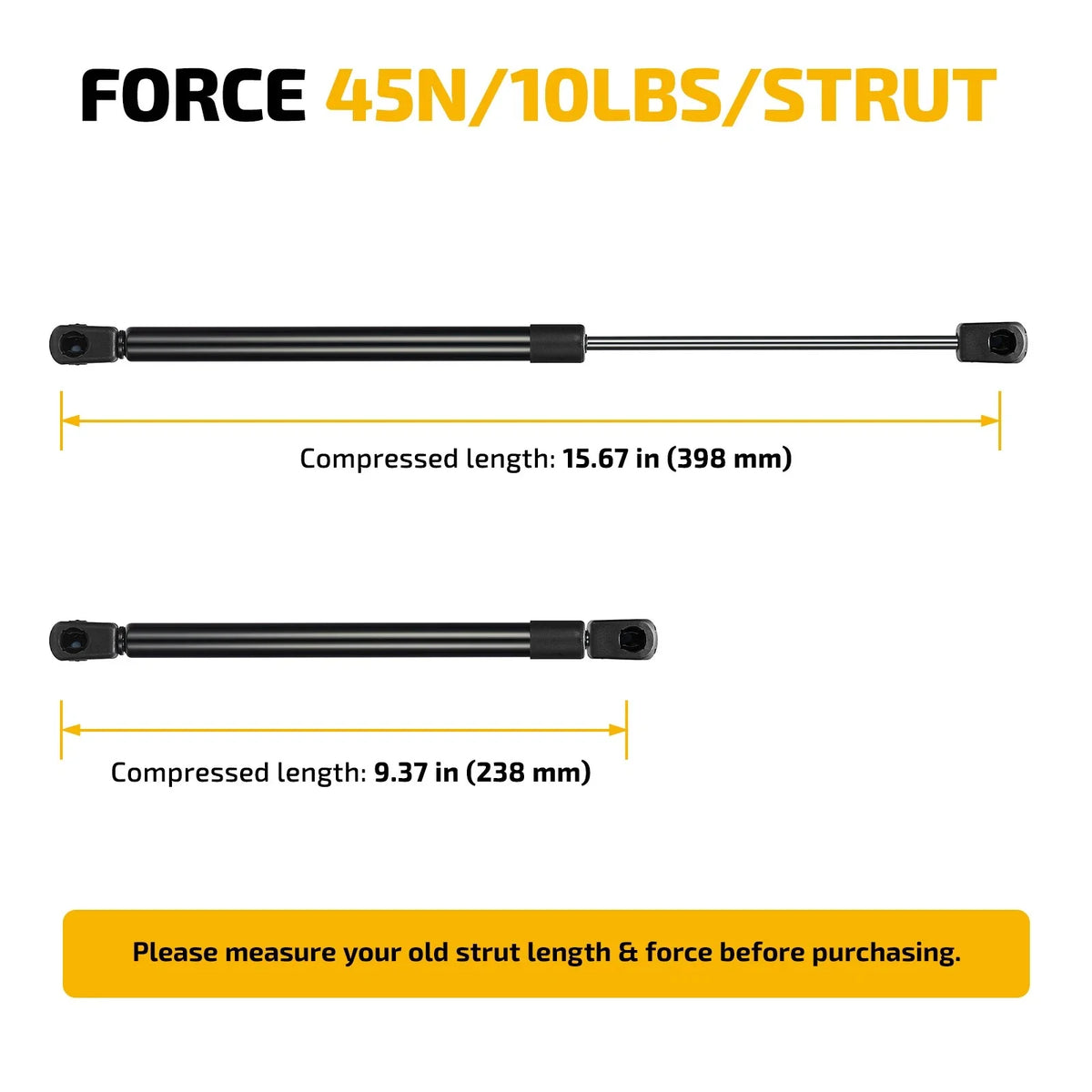 2X Gas Spring Struts for Universal Applications (15.70 Inch, 10Lbs)