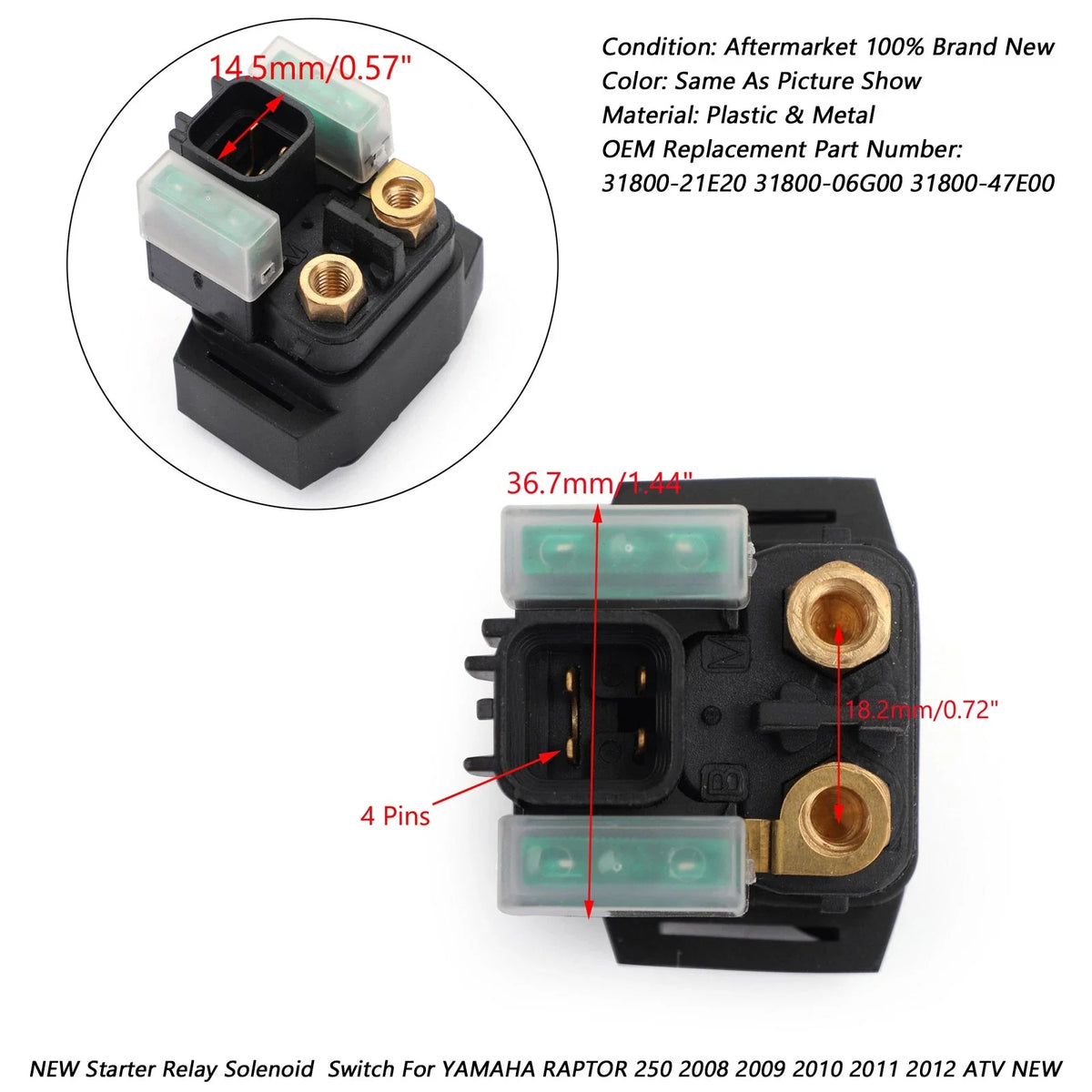 Starter Relay Solenoid for Yamaha Raptor 250 (2008–2012)