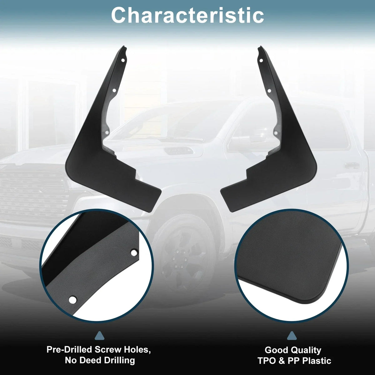 No-Drill Mud Flaps Kit for Dodge Ram 1500 (2019-2025) - Splash Guards