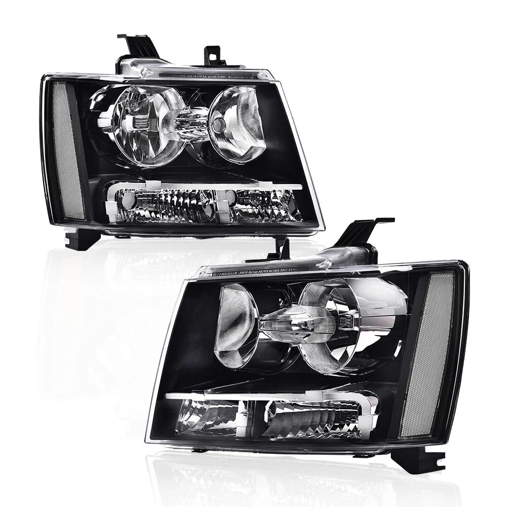Clear Corner Black Headlights for Chevy Avalanche Tahoe Suburban (2007–2014)