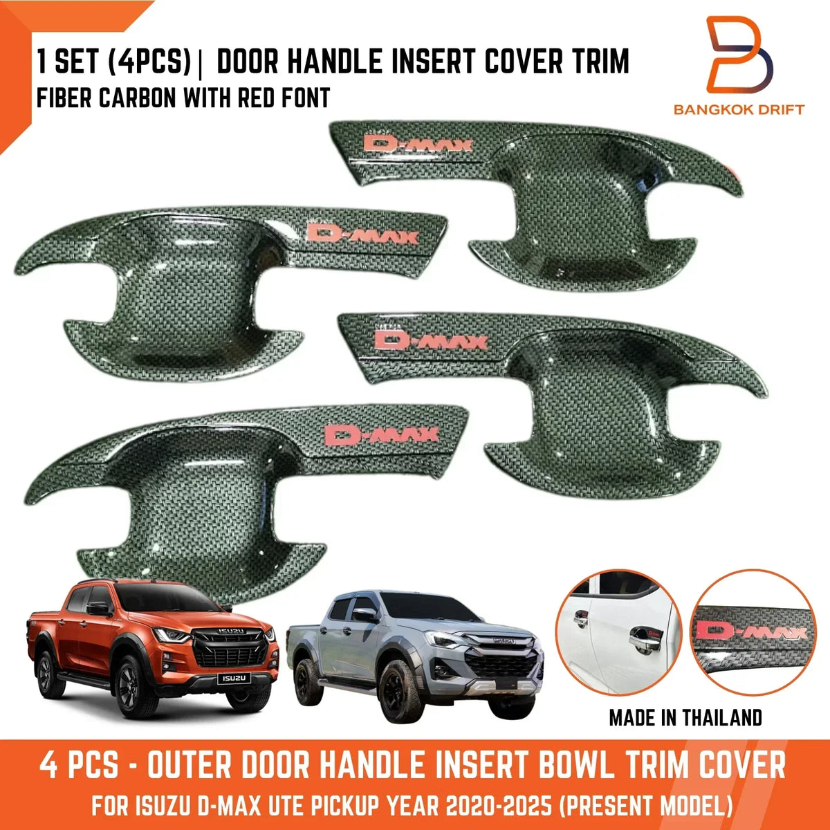 Red Carbon Fiber Door Handle Trim for Isuzu D-Max 2020-2025