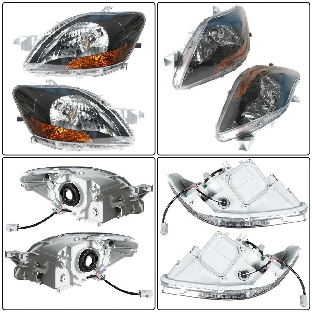 Replacement Headlight Set for Toyota Yaris (2007–2012) LH+RH Black Halogen Clear