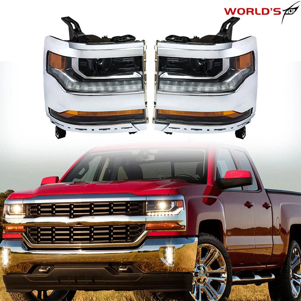 Pair Headlights for Chevy Silverado 1500 (2016–2018) HID Xenon LED DRL Projector