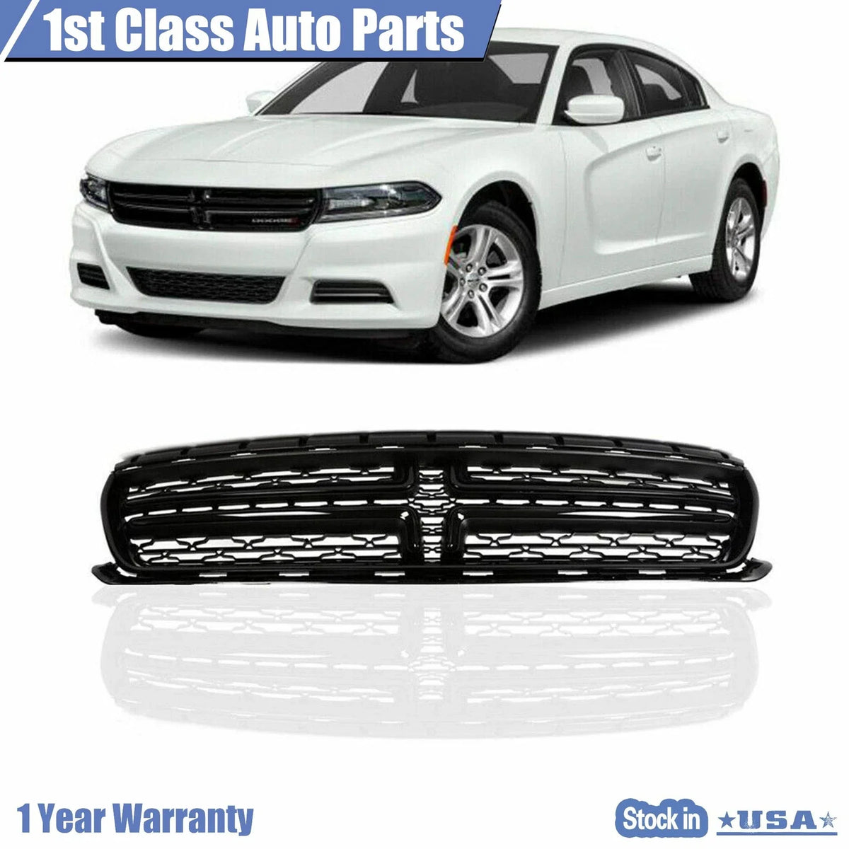 Front Bumper Grille for Dodge Charger (2015–2018) with Glossy Black Trim