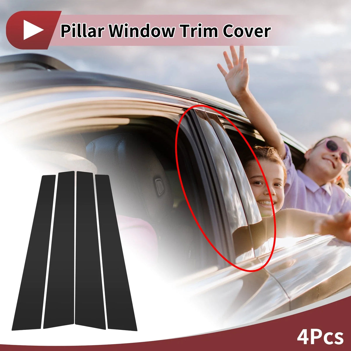 Set of 4 Door Pillar Window Trim for KIA Carens (2007–2012) Black