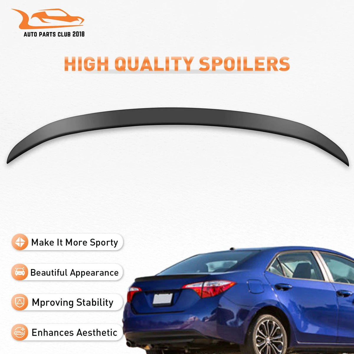 Matte Black Wing Spoiler for Toyota Corolla Sedan (2014–2019)