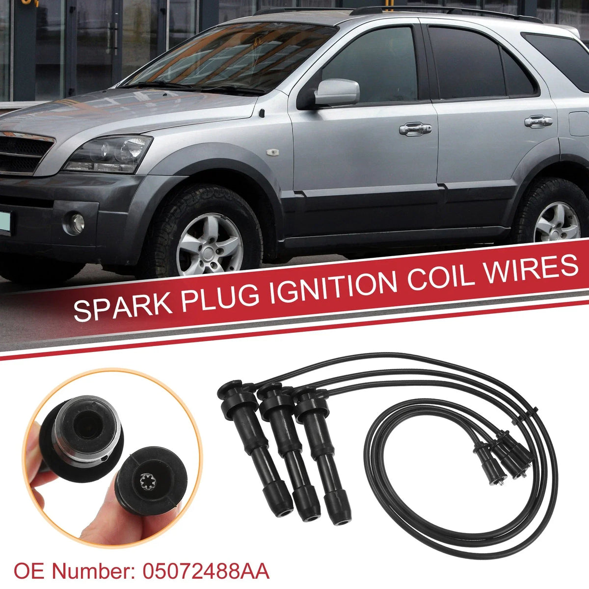3X Spark Plug Wire Ignition Coil Cable No. 2746039800 for Kia Sorento (2003–2006)
