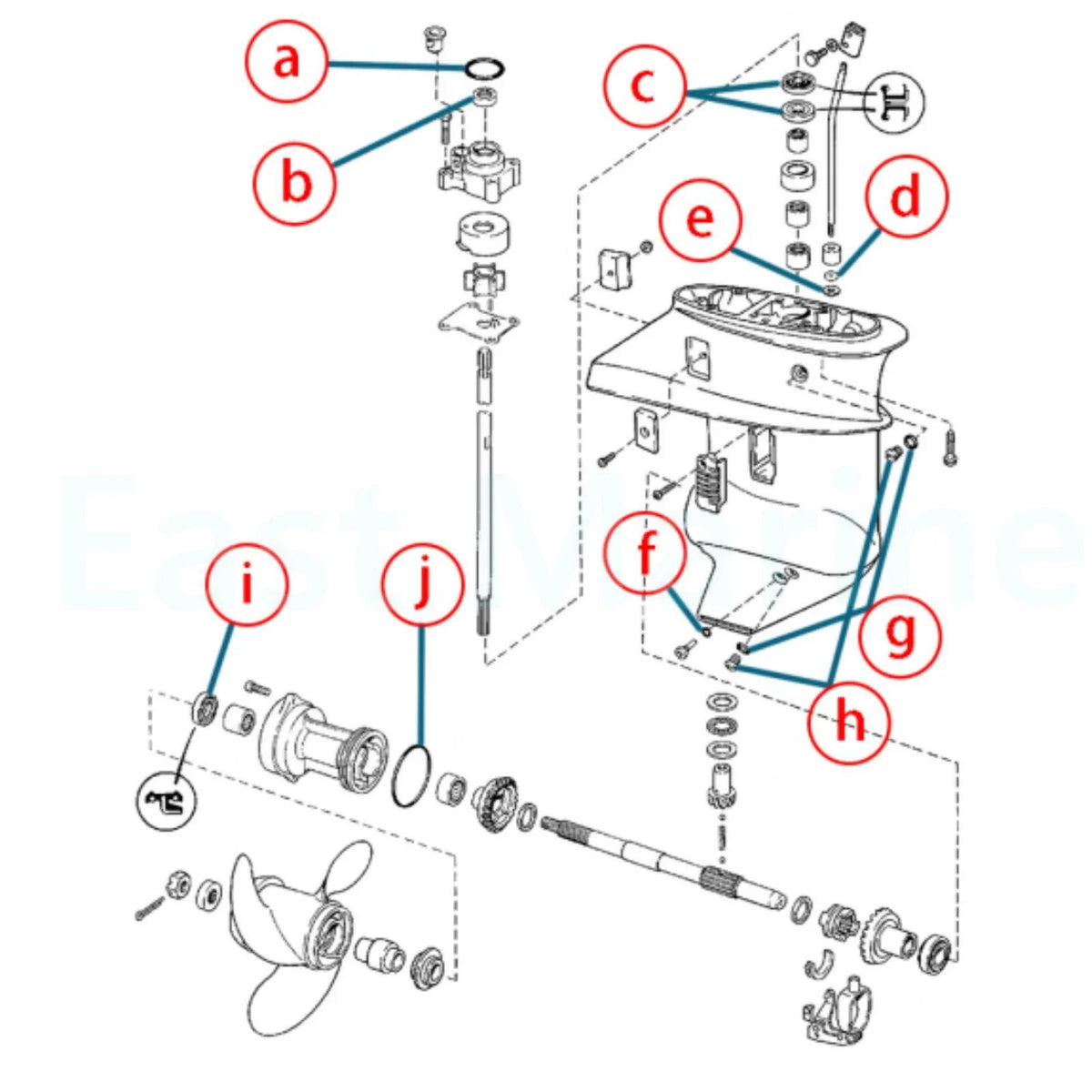 Seal Kit for Lower Gearcase with Drain Screws - Johnson Evinrude 9.9 15 HP