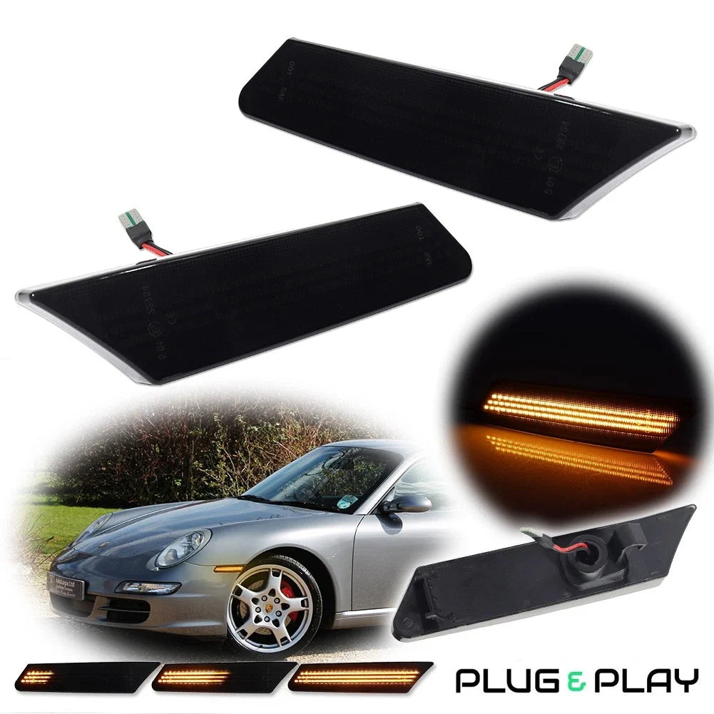 Smoked Amber LED Sequential Side Marker Lights for Porsche 911, Boxster