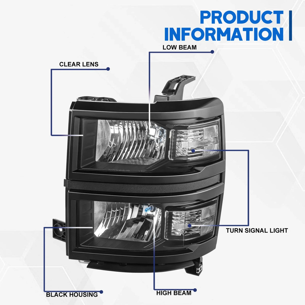 Headlights for Chevy Silverado 1500 (2014–2015) - Black Housing, Clear Corner