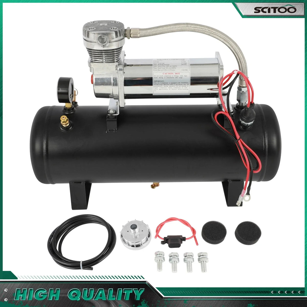 12V Compressor Train Horn System with 2.5 Gallon Air Tank