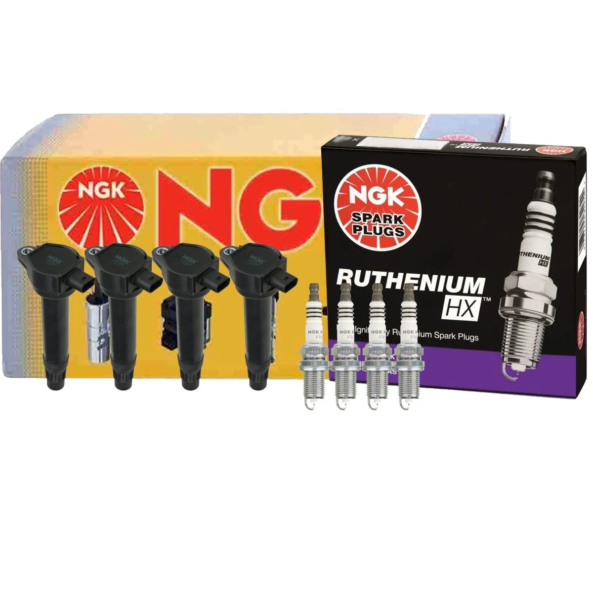 Set of 4 NGK COP Ignition Coils & 4 Ruthenium HX Spark Plugs for Dodge Caliber (2007–2012)