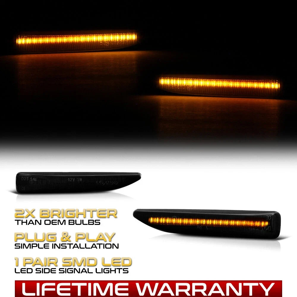 2X Amber LED Smoke Side Marker Lights for BMW 7-Series (2002–2008)