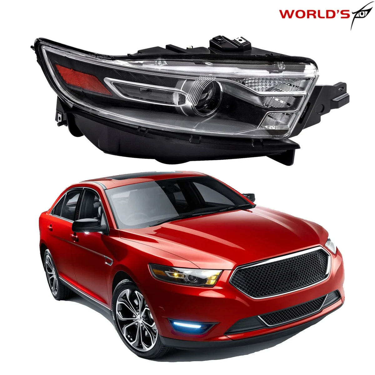 Halogen Projector Headlight with Gray Trim for Ford Taurus (2014–2016)