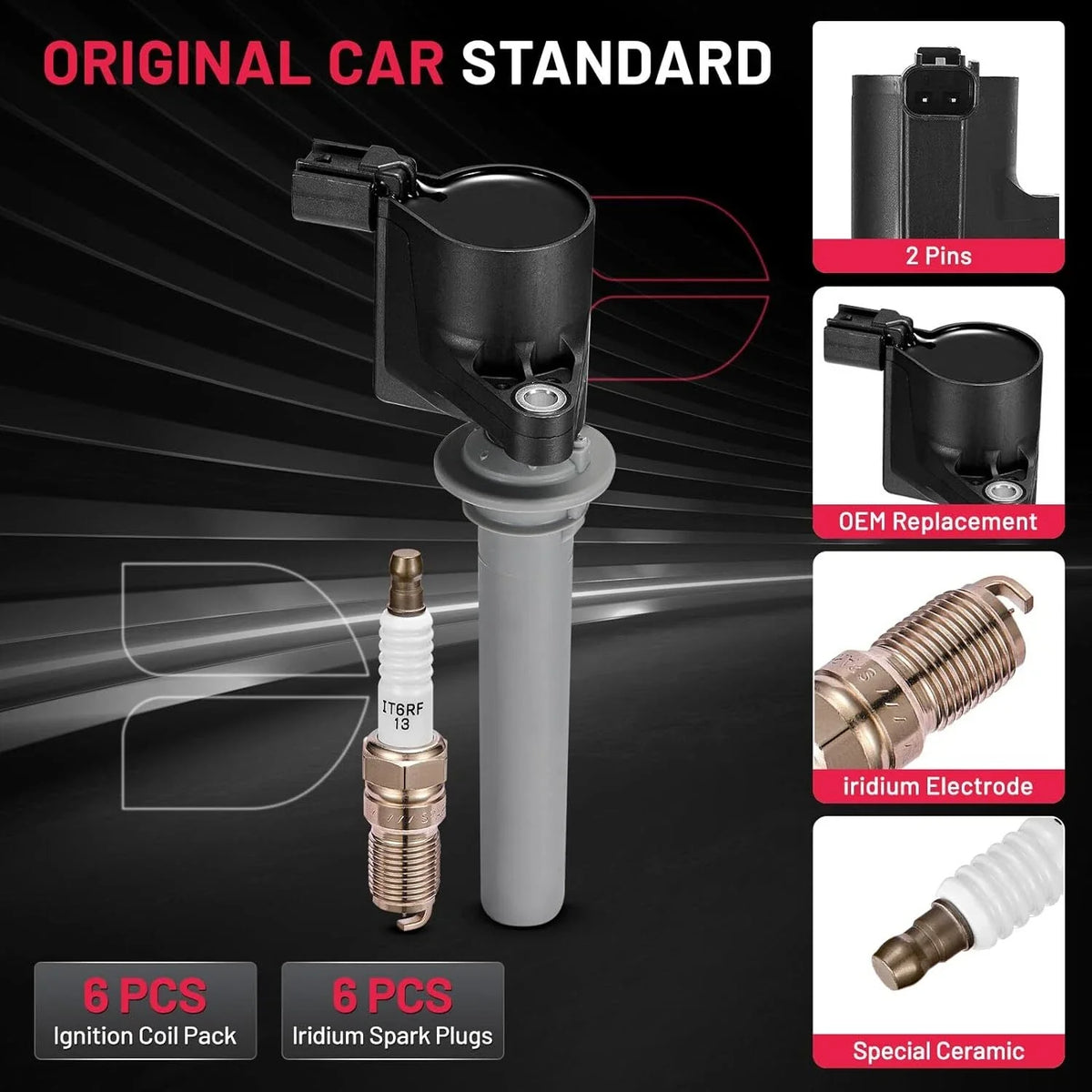 6X Ignition Coil & Spark Plugs Kit for Ford Escape V6 3.0L (2001–2008) DG500