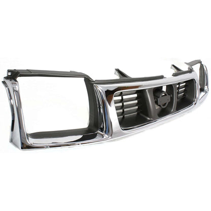 Grille Assembly for Nissan Frontier (1998–2000) Chrome Shell, Headlight Holes