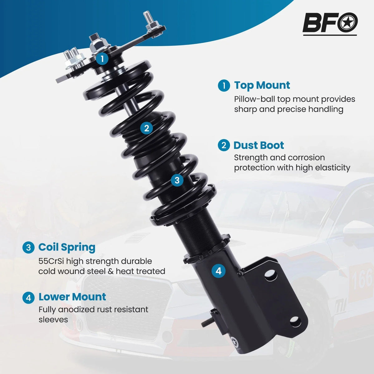 Lowering Kit Adjustable Coilovers Struts for Mitsubishi Lancer 2002-2006
