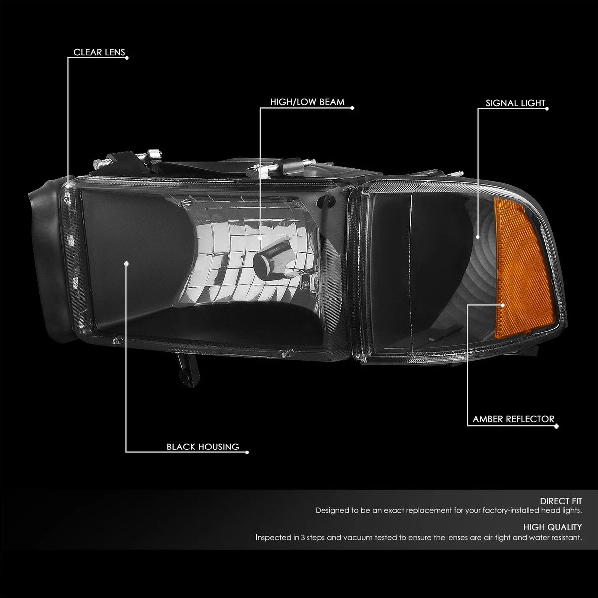 Headlights + Amber Corner Lamp for Dodge Ram Pickup (1994–2002)