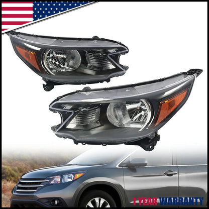 Pair of Headlamp Assemblies for Honda CR-V (2012-2014) Halogen Black