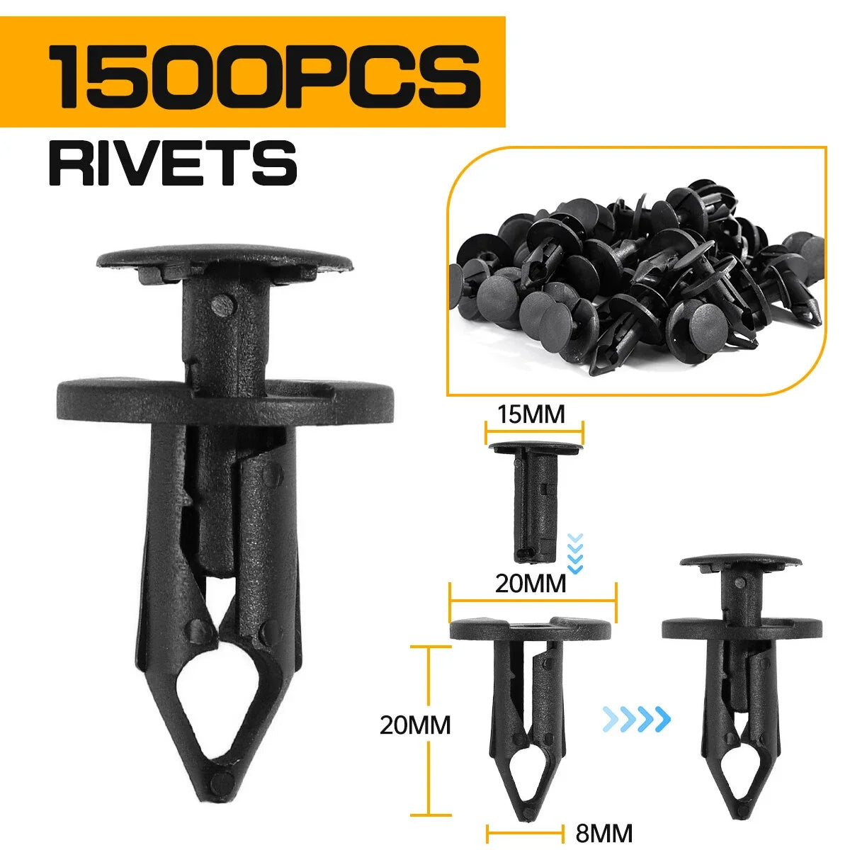 Set of 1500 Bumper Clips for Auto Car Plastic Rivets