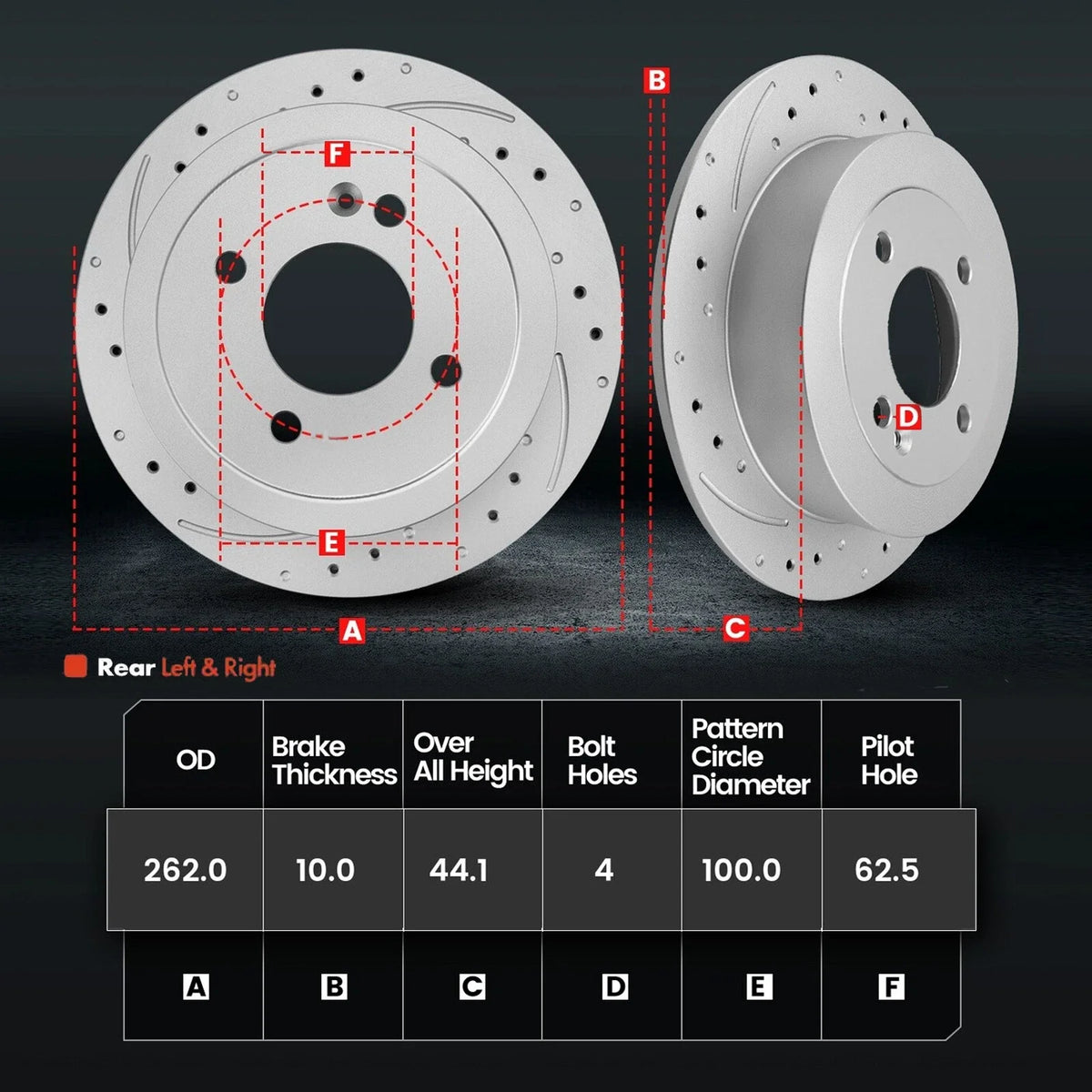 Set of 2 Rear Drilled Disc Rotors + Ceramic Pads for Hyundai Accent Kia Rio (2012–2022)
