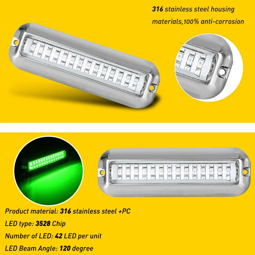 2X LED Underwater Transom Lights for Marine Boat (316 Stainless Steel)