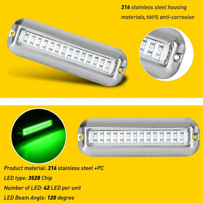 2X LED Underwater Transom Lights for Marine Boat (316 Stainless Steel)