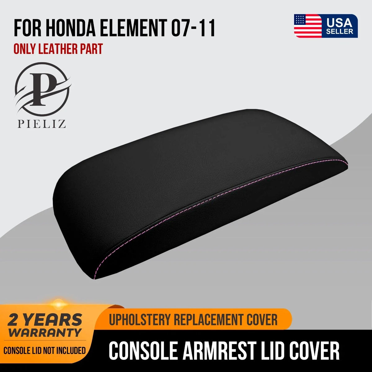 Leather Console Lid Armrest Cover for Honda Element (2007–2011) Pink Stitch
