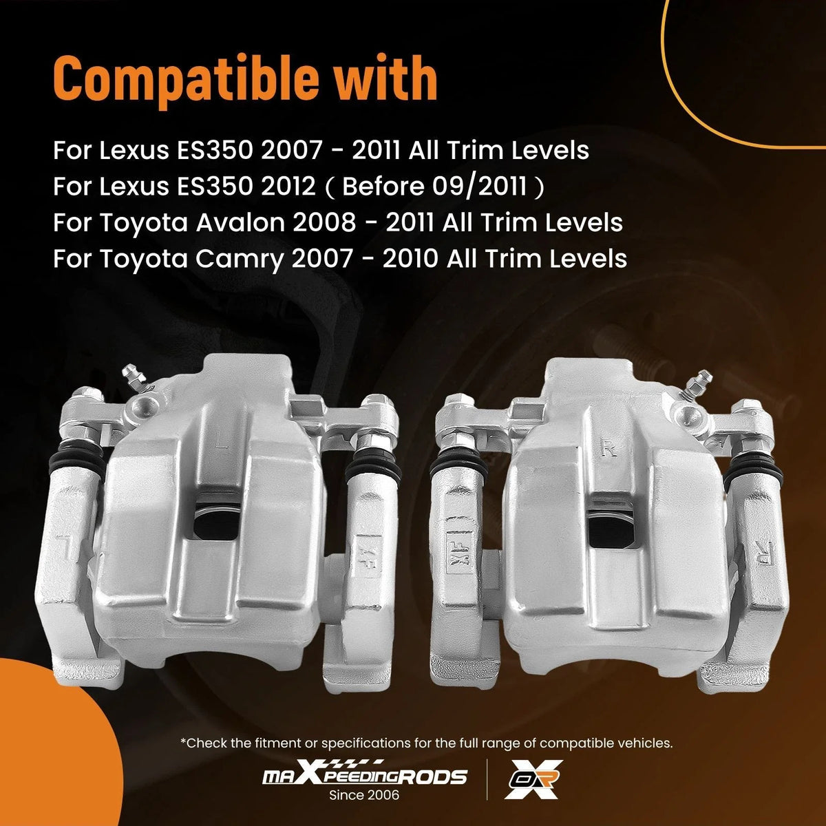Pair of Rear Left & Right Brake Calipers for Camry, Avalon, ES350 (2010–2012)