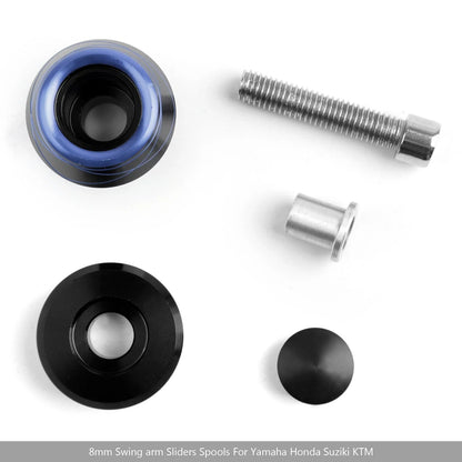 Pair of 8mm Swingarm Spools CNC for Suzuki & Honda Bikes