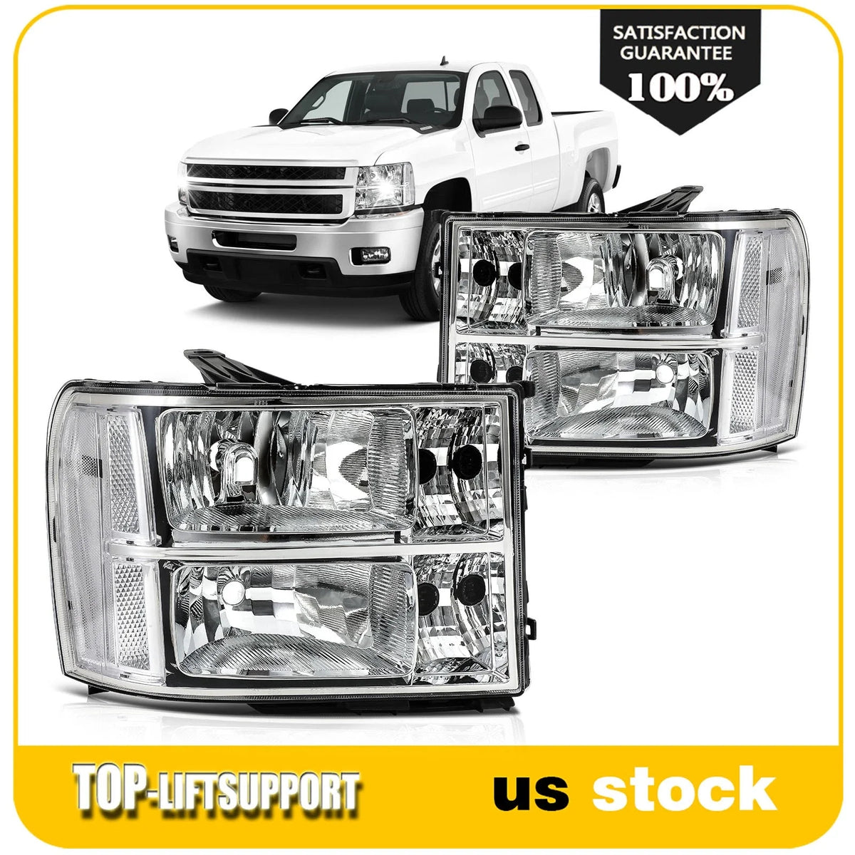 Headlight Assembly for GMC Sierra 1500 (2007–2014) Chrome Left + Right Pair