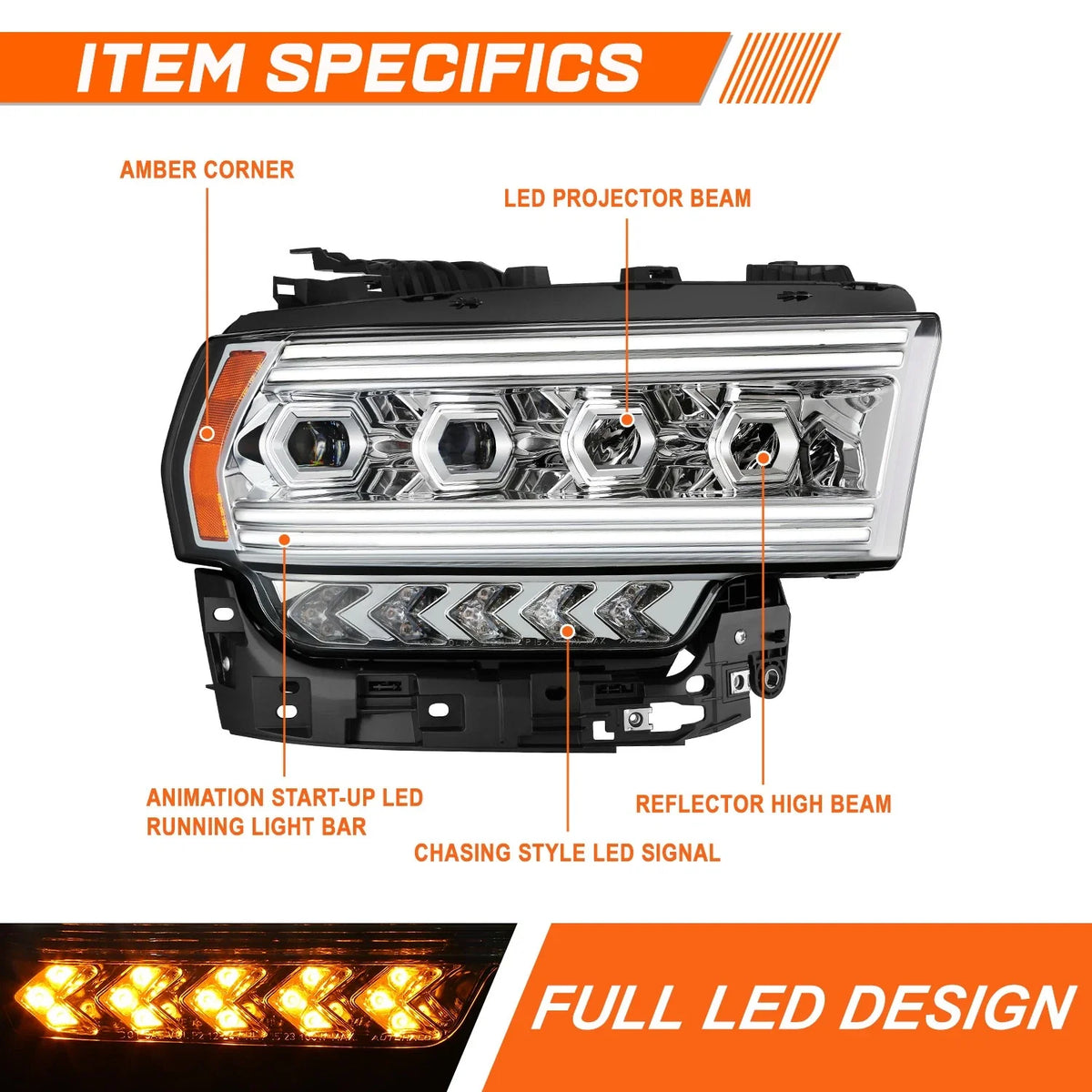 LED Sequential Projector Headlights for Ram 2500-5500 (2019–2024)