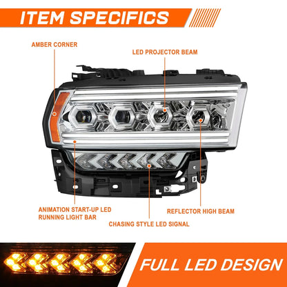 LED Sequential Projector Headlights for Ram 2500-5500 (2019–2024)