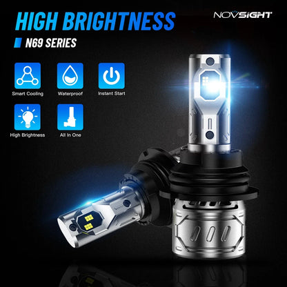 2X NOVSIGHT 9007 HB5 LED Headlight Bulbs for Low Beam (500% Bright, 6500K)